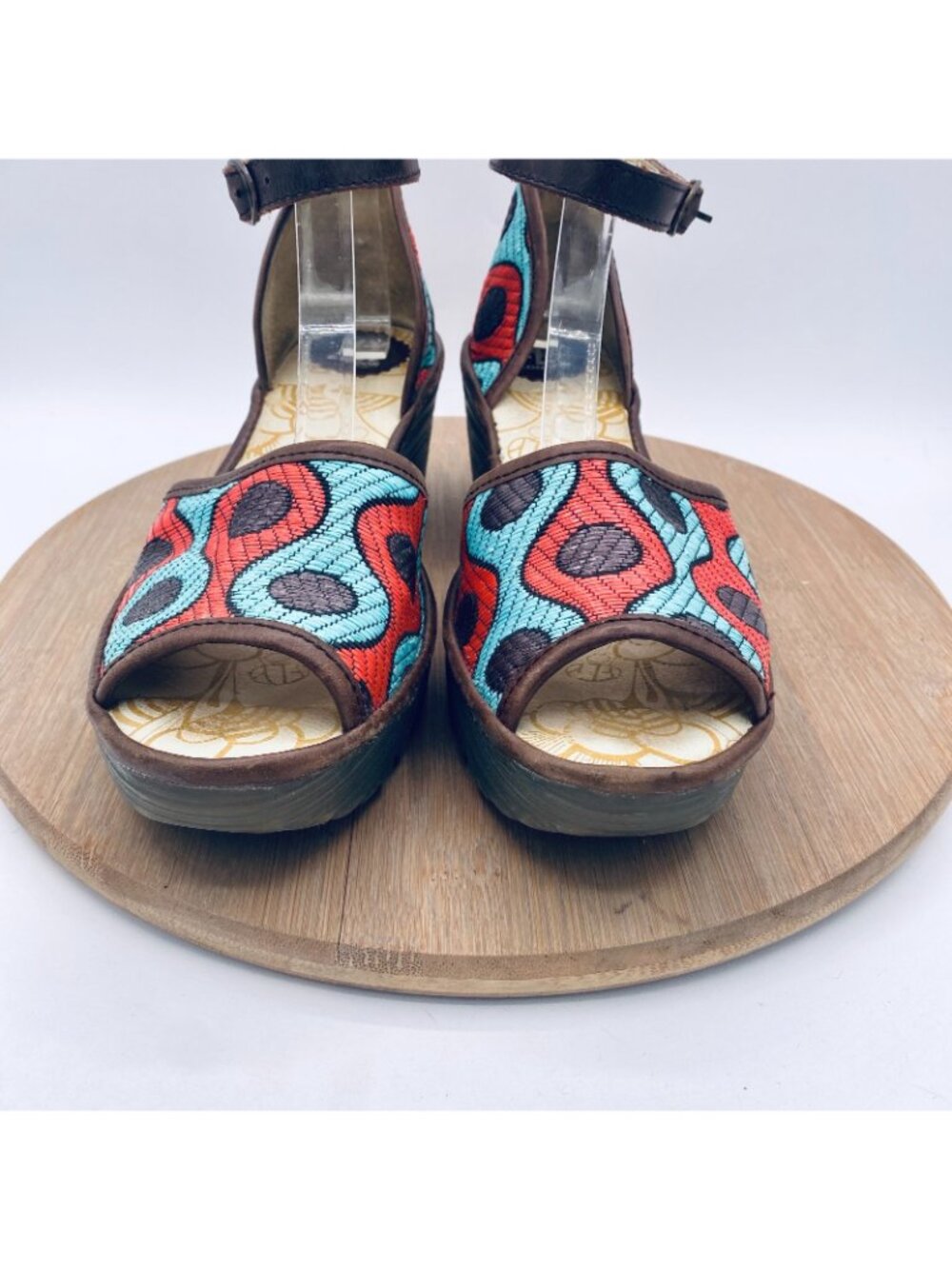 Fly London Sandals Womens 10 41 Multicolor Leather Slingback Yeji Wedge Abstract - Picture 3 of 12